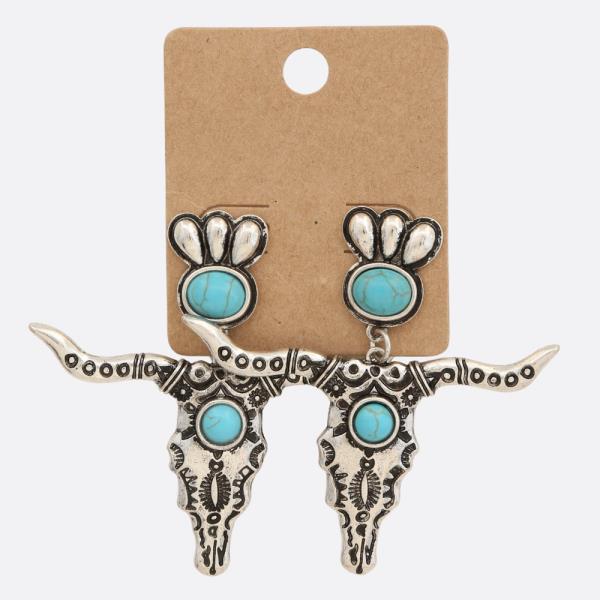 WESTERN STYLE CATTLE HEAD DANGLE EARRING