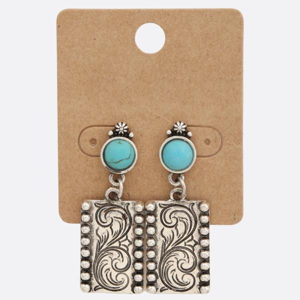 WESTERN STYLE FILIGREE PATTERN RECTANGLE METAL EARRING