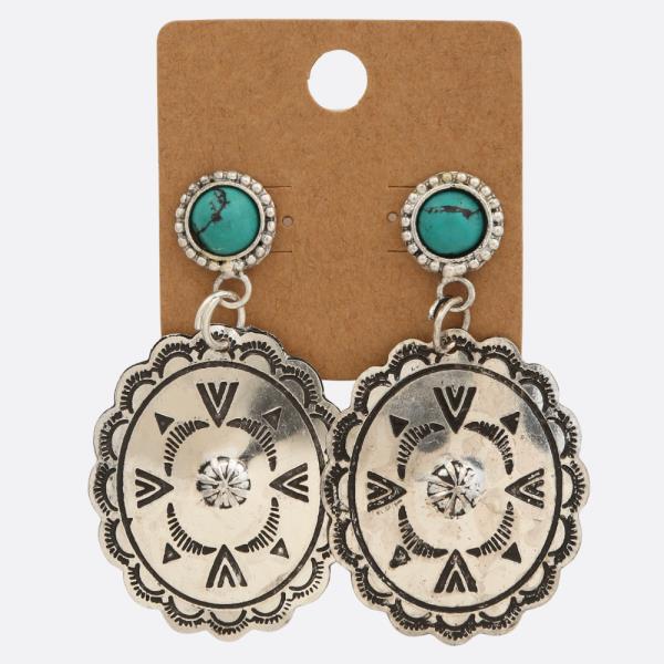 WESTERN STYLE CONCHO TURQUOISE DANGLE EARRING