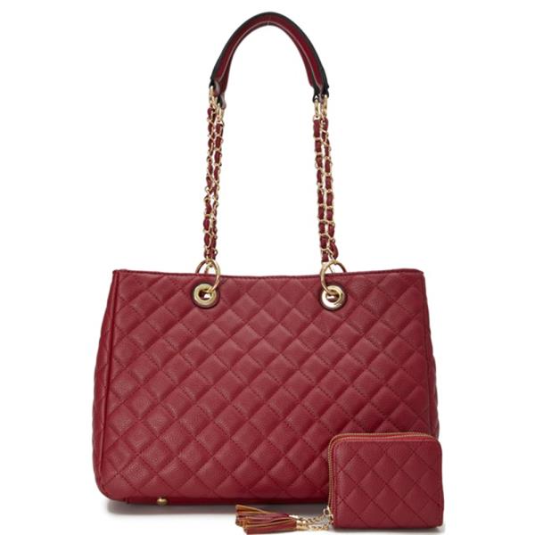 2IN1 QUILTED SHOULDER BAG W WALLET SET