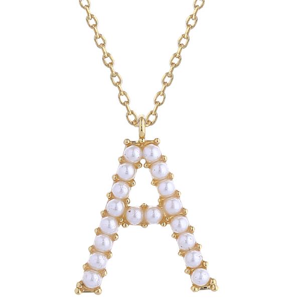 14K GOLD DIPPED PEARL INITIAL NECKLACE BRASS/ PEARL/ HYPOALLERGENIC; DIAMETER 1.5cm