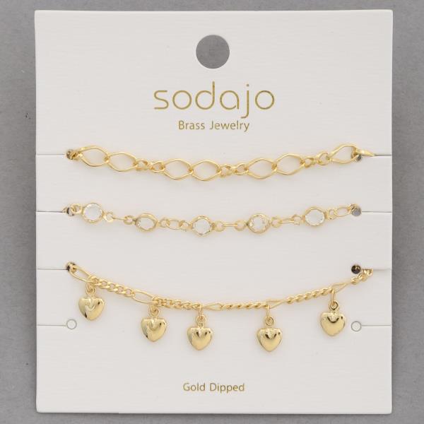 SODAJO HEART CHARM ASSORTED GOLD DIPPED BRACELET SET