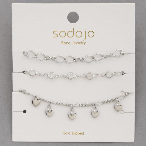 SODAJO HEART CHARM ASSORTED GOLD DIPPED BRACELET SET