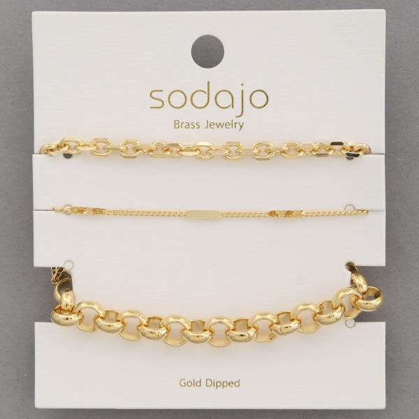 SODAJO CIRCLE LINK METAL GOLD DIPPED ASSORTED BRACELET SET