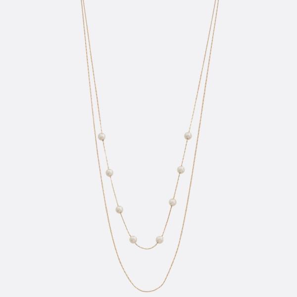 SODAJO PEARL BEAD LAYERED GOLD DIPPED NECKLACE