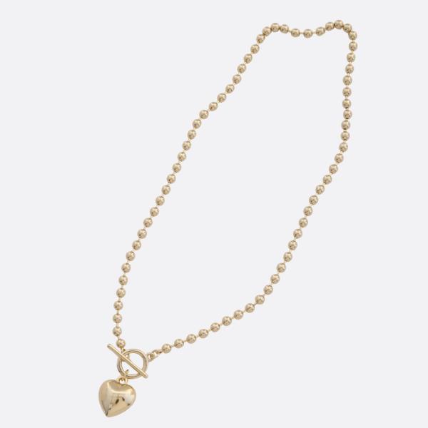 SODAJO PUFFY HEART TOGGLE CLASP BALL BEAD LINK GOLD DIPPED NECKLACE