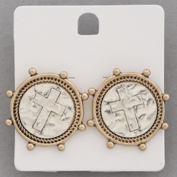 ROUND CROSS METAL EARRING