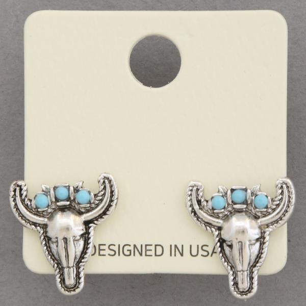 WESTERN STYLE CATTLE TURQUOISE BEAD EARRING