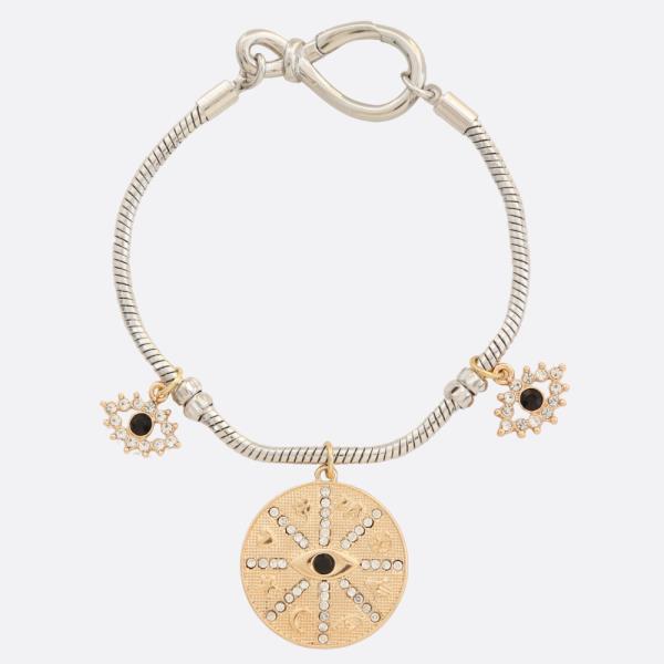 COIN DOUBLE EYE CHARM METAL BRACELET