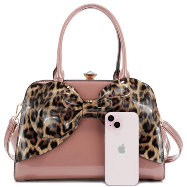 STYLISH PRINTED BOWTIE GLOSSY SATCHEL BAG