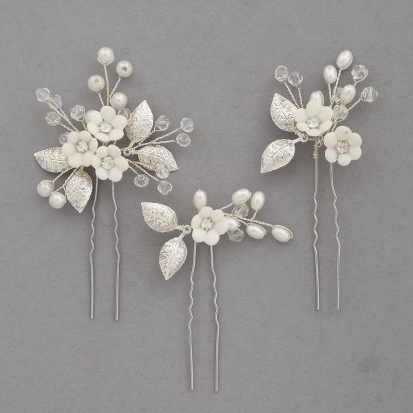 FLOWER PEARL BEADED HAIR PIN SET