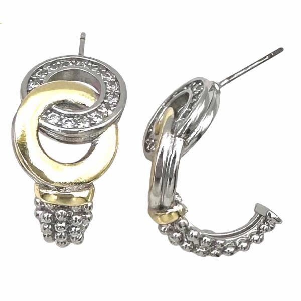 TWO TONE HOOP CZ PAVE EARRING