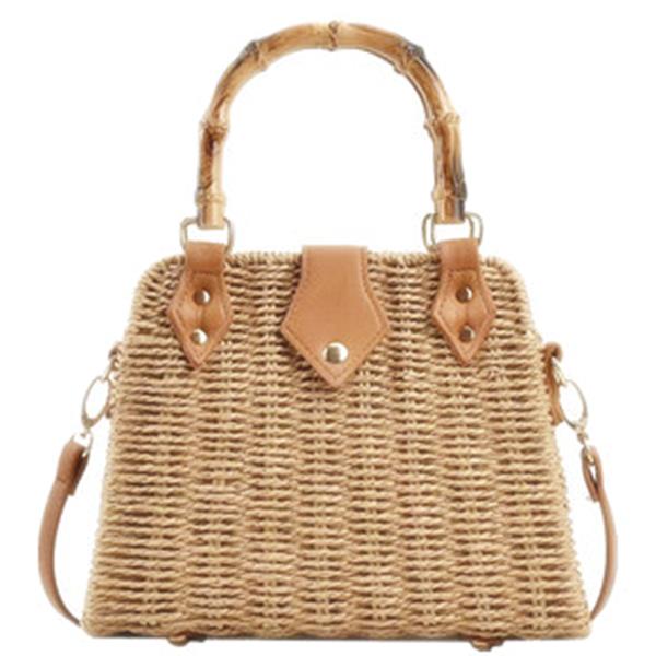 CHIC STRAW WOODEN HANDLE SATCHEL