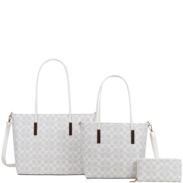 3IN1 OVAL PRINTED TOTE W MATCHING BAG AND WALLET SET