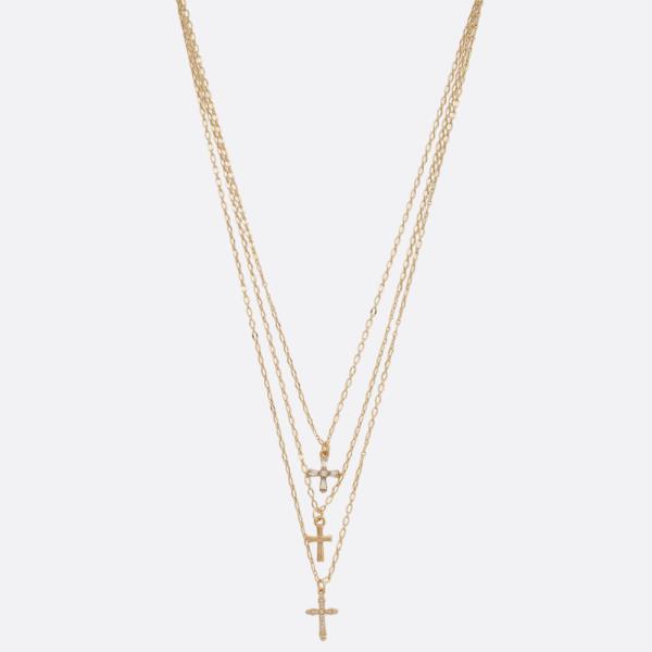 CROSS CHARM LAYERED NECKLACE