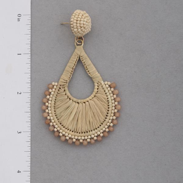 RAFFIA SEED BEAD TEARDROP DANGLE EARRING