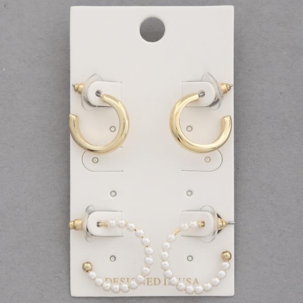 PEARL OPEN HOOP EARRING SET