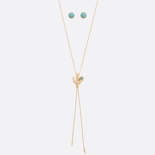 WESTERN STYLE CACTUS CHARM Y SHAPE NECKLACE