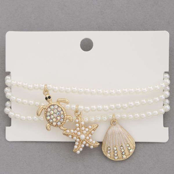 SEA LIFE CHARM PEARL BEAD ASSORTED BRACELET SET