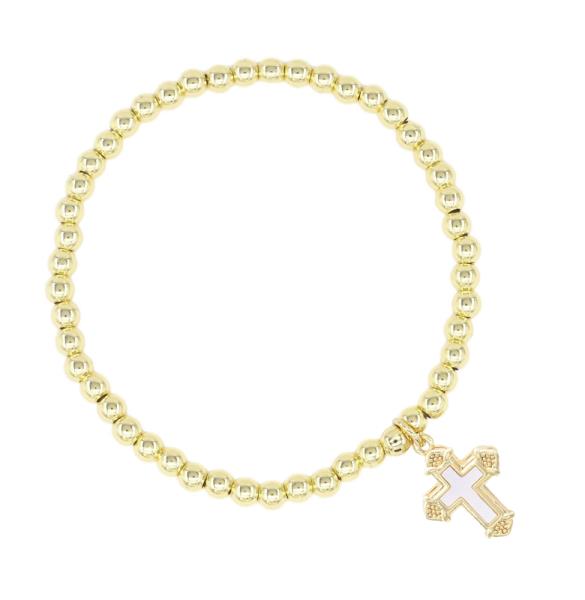 CROSS MOP PENDANT STAINLESS STEEL BALL STRETCH BRACELET