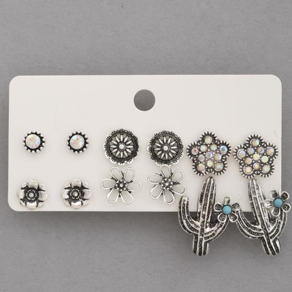 WESTERN STYLE CACTUS ASSORTED EARRING SET