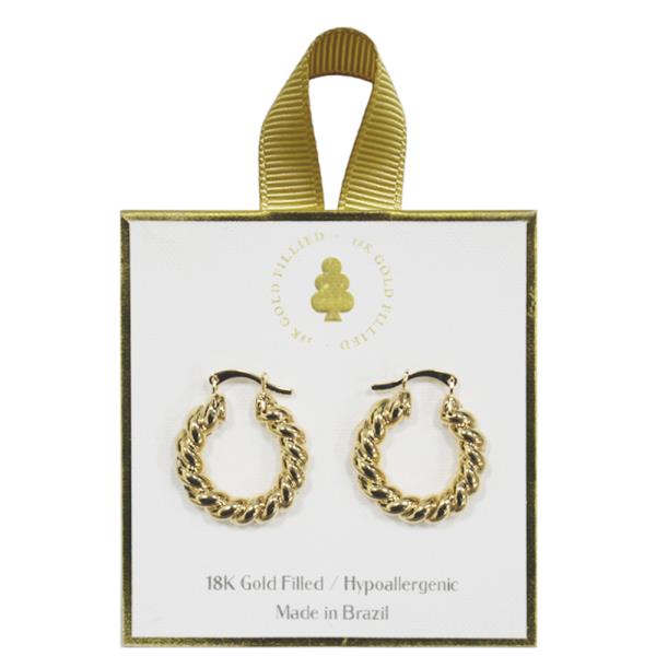 18K GOLD FILLED HYPOALLERGENIC TWIST HOOP EARRING