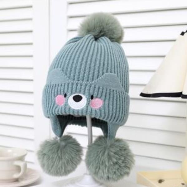 (ONLINE ONLY) RIBBED TEDDY BEAR KIDS BEANIE WITH POMPOM (12 UNITS)