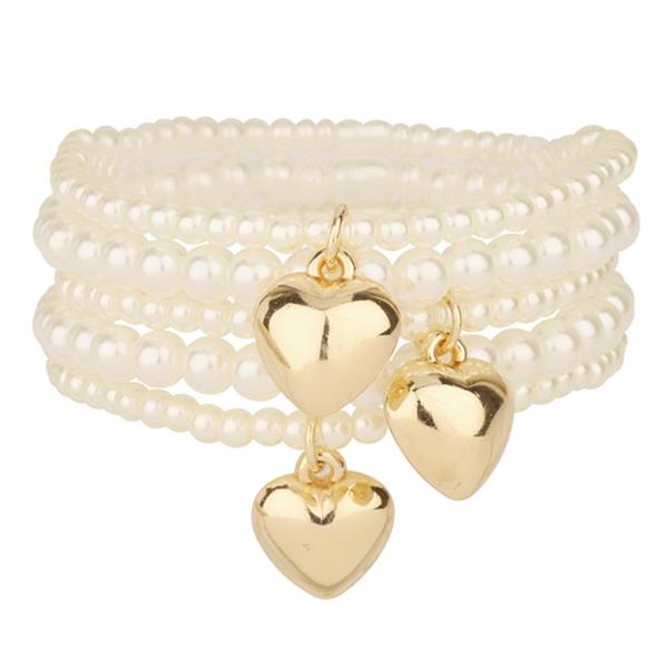 PEARL CCB HEART MULTI STACKABLE ELASTIC BRACELET