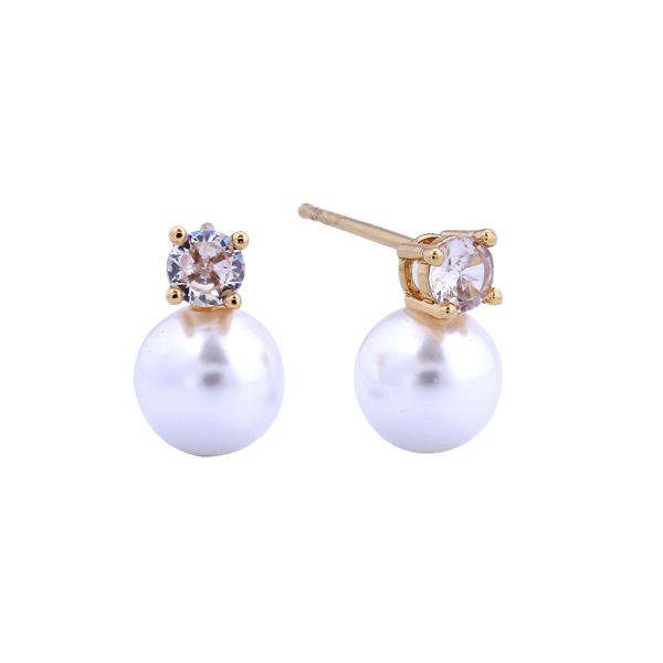 14K GOLD/WHITE GOLD DIPPED PEARL DROP STUD EARRINGS