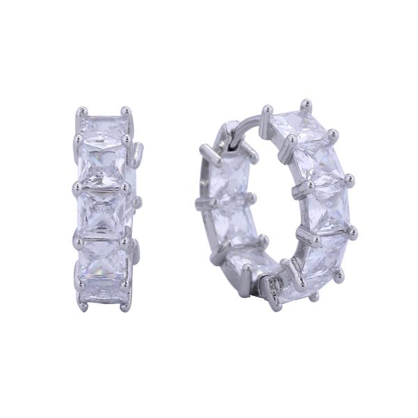 14K GOLD/WHITE GOLD DIPPED SOUARE CUT HUGGIE EARRINGS