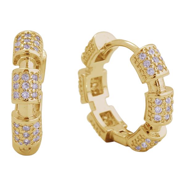 14K GOLD/WHITE GOLD DIPPED BARRED HUGGIE EARRINGS