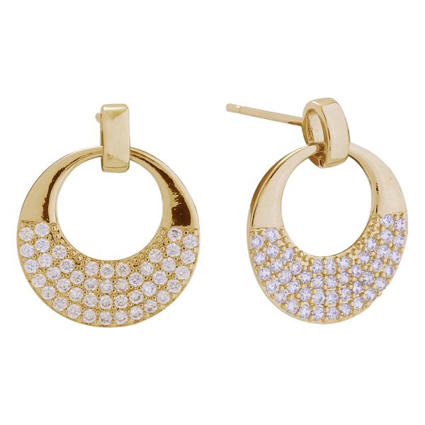 14K GOLD/WHITE GOLD DIPPED HALF PAVE POST EARRINGS