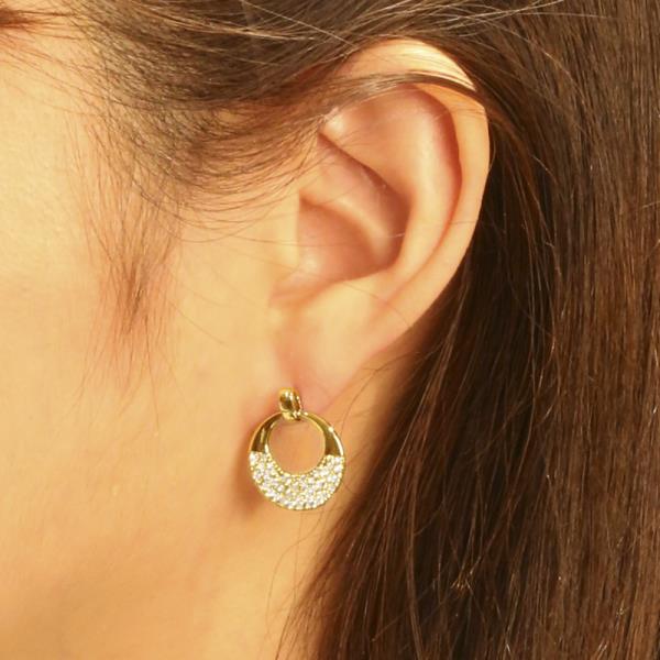 14K GOLD/WHITE GOLD DIPPED HALF PAVE POST EARRINGS