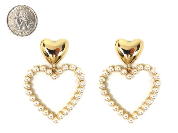 METAL HEART W PEARL DROP POST EARRING