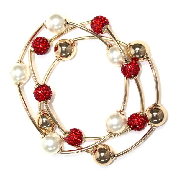 PEARL RHINESTONE BALL STRETCH BRACELET