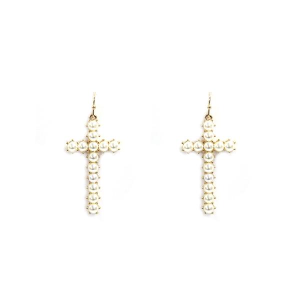 PEARL CROSS DANGLE EARRING