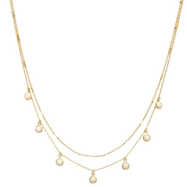 2 LAYERED METAL CHAIN MULTI STONE NECKLACE