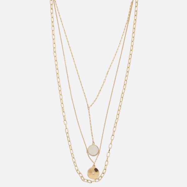 MOTHER OF PEARL COIN LAYERED METAL NECKLACE