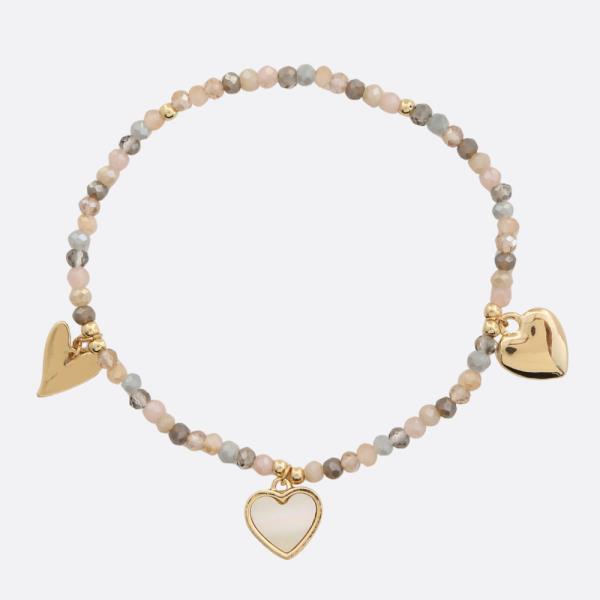 MOTHER OF PEARL HEART CHARM BEADED BRACELET