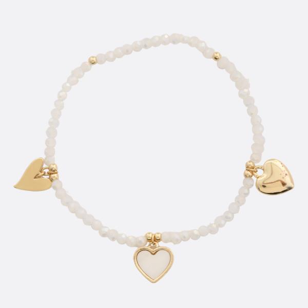 MOTHER OF PEARL HEART CHARM BEADED BRACELET