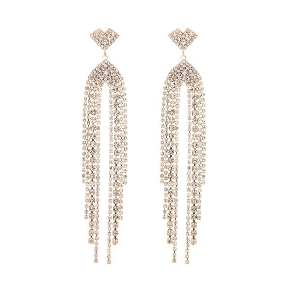 RHINESTONE HEART TASSEL POST EARRING