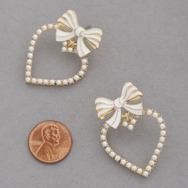 BOW PEARL BEAD HEART EARRING