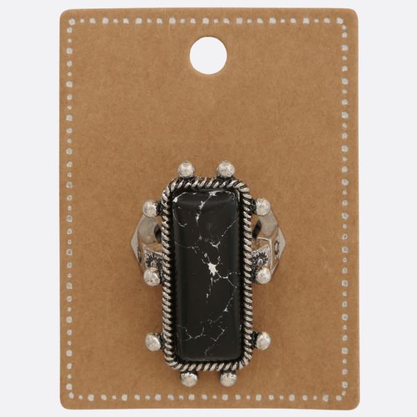 WESTERN STYLE RECTANGLE METAL STRETCH RING