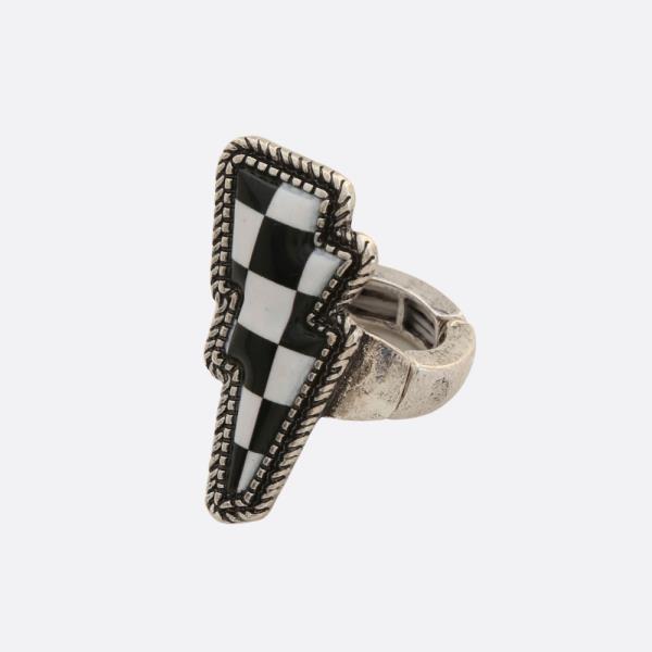 WESTERN STYLE CHECKERED PATTERN LIGHTNING BOLT RING