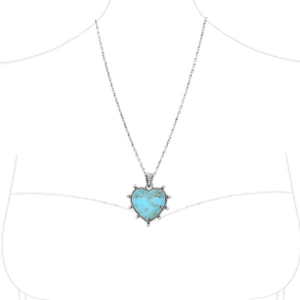 WESTERN STYLE TURQUOISE HEART PENDANT NECKLACE