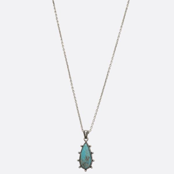 WESTERN STYLE TURQUOISE TEARDROP PENDANT NECKLACE