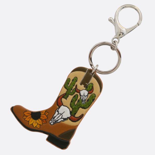 WESTERN STYLE CACTUS CATTLE HEAD BOOT KEYCHAIN