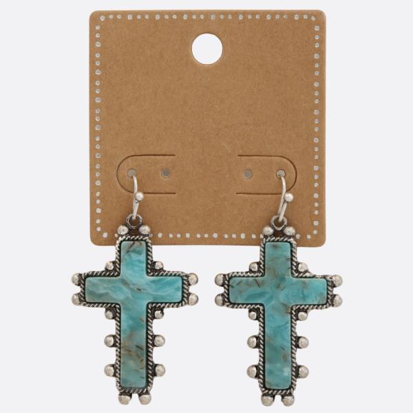 WESTERN STYLE CROSS DANGLE EARRING