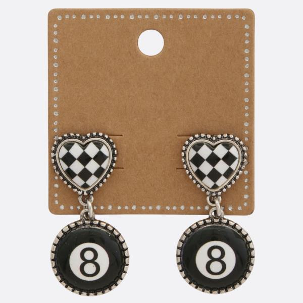 HEART EIGHT BALL LINK DANGLE EARRING