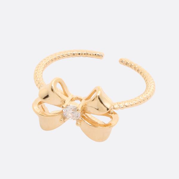 SODAJO BOW CZ GOLD DIPPED ADJUSTABLE RING